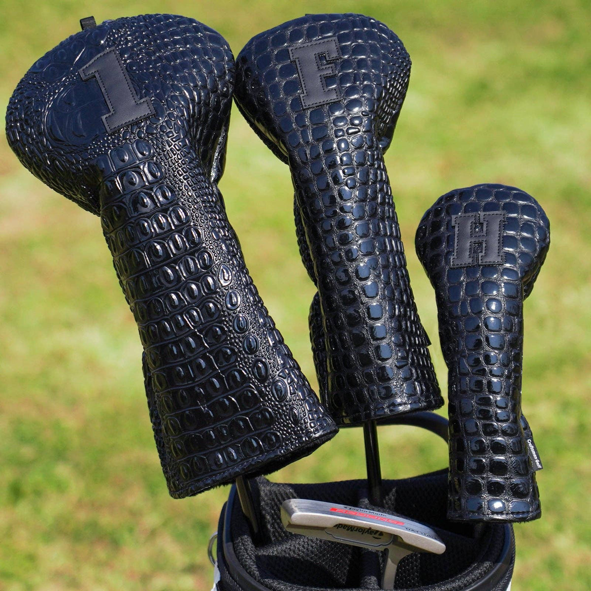 Bright Black Crocodile Driver Wood Golf Head Cover Set
