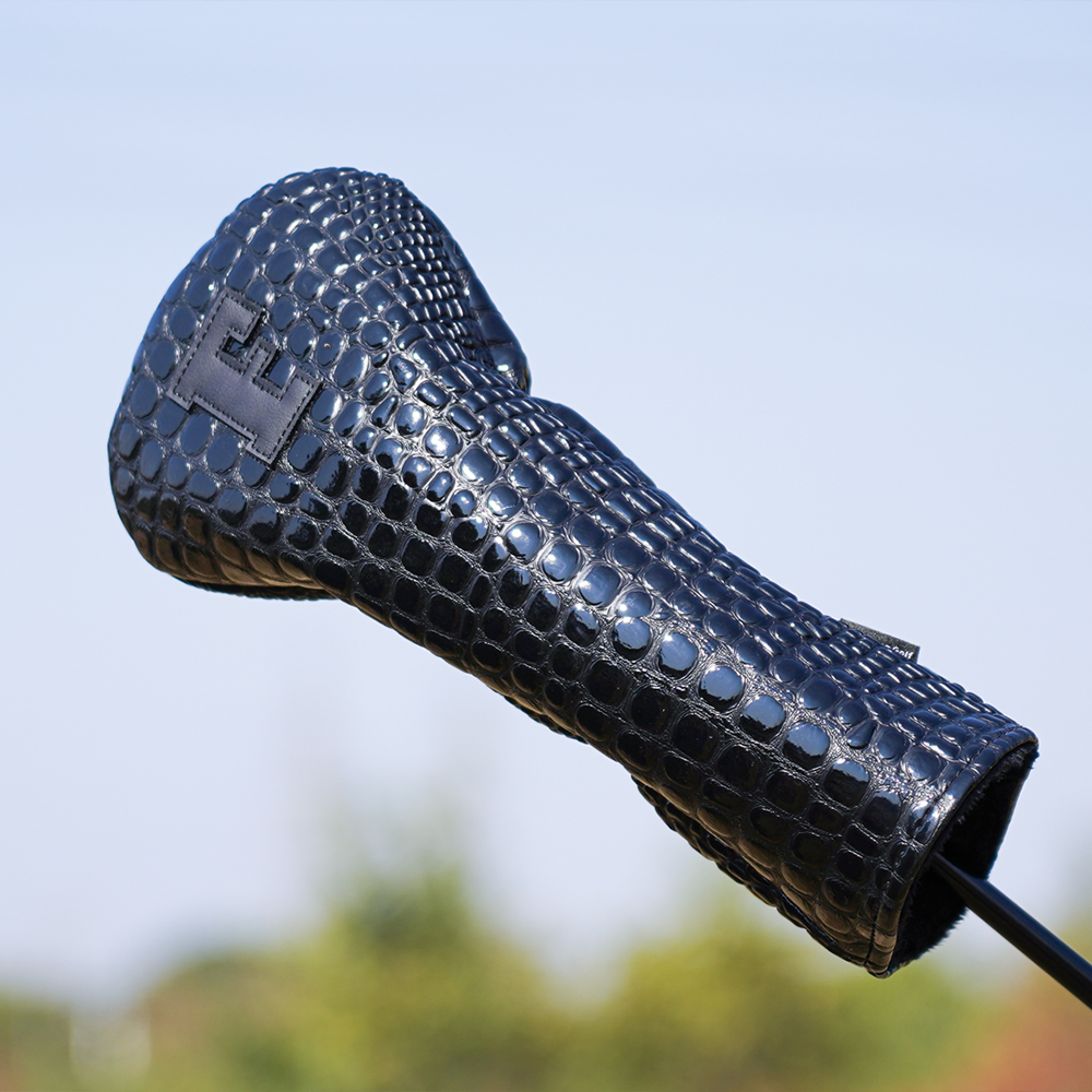Bright Black Crocodile Driver Wood Golf Head Cover Set