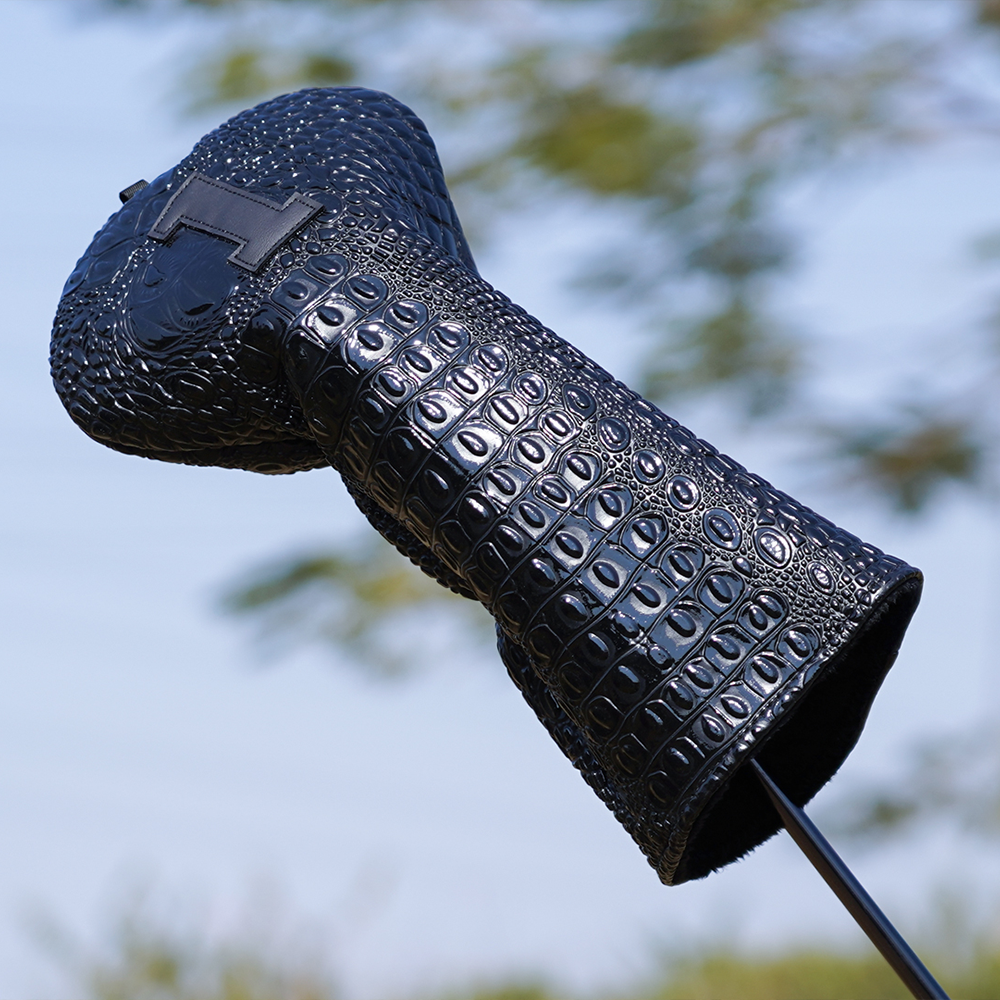 Bright Black Crocodile Driver Wood Golf Head Cover Set