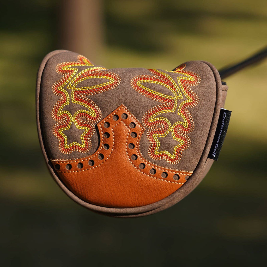 Brown Cowboy Boots Driver Wood Putter Golf Head Cover Set