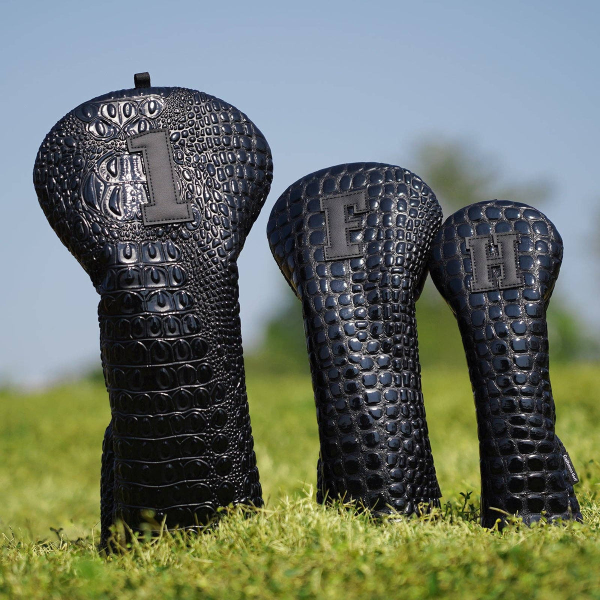 Bright Black Crocodile Driver Wood Golf Head Cover Set