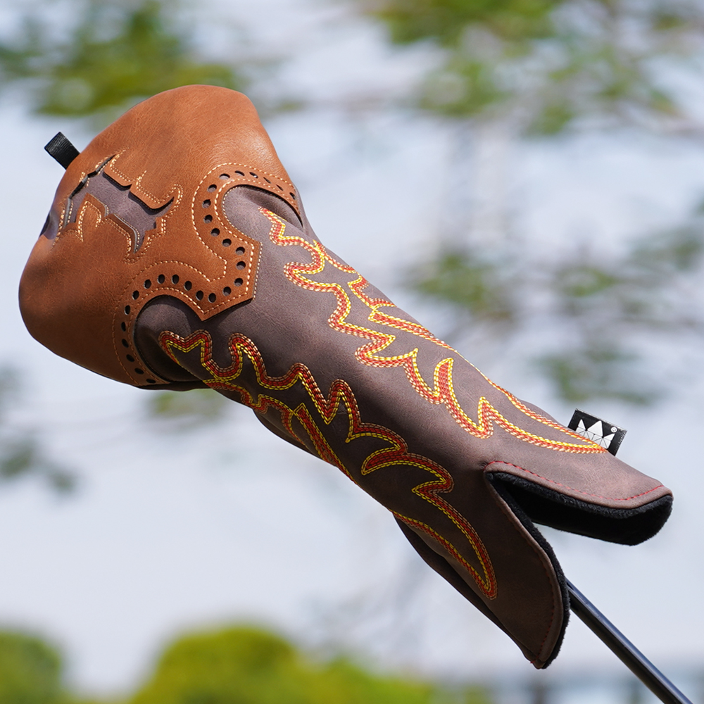 Brown Cowboy Boots Driver Wood Putter Golf Head Cover Set