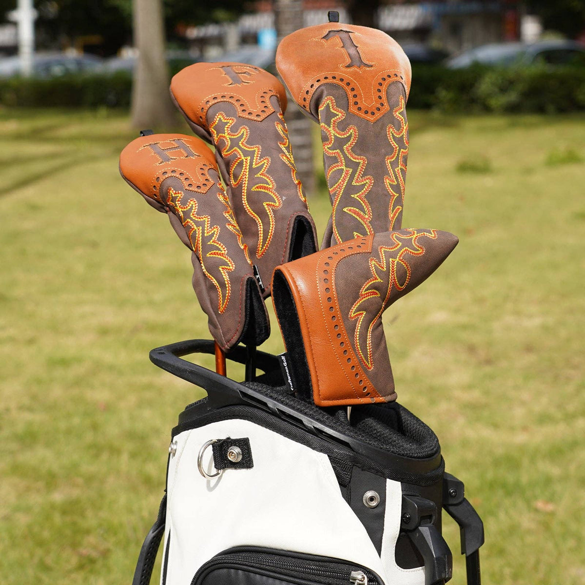 Brown Cowboy Boots Driver Wood Putter Golf Head Cover Set