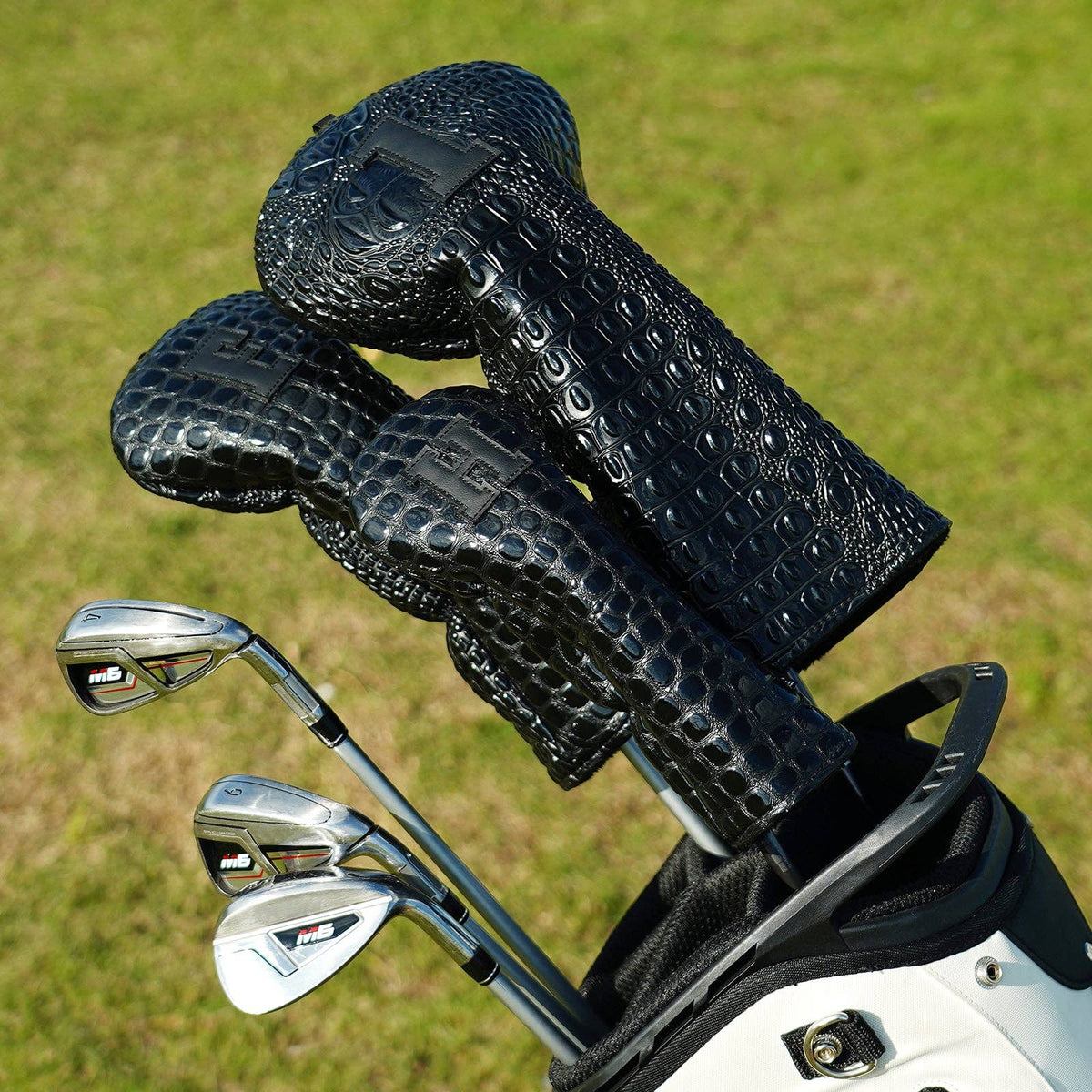 Bright Black Crocodile Driver Wood Golf Head Cover Set