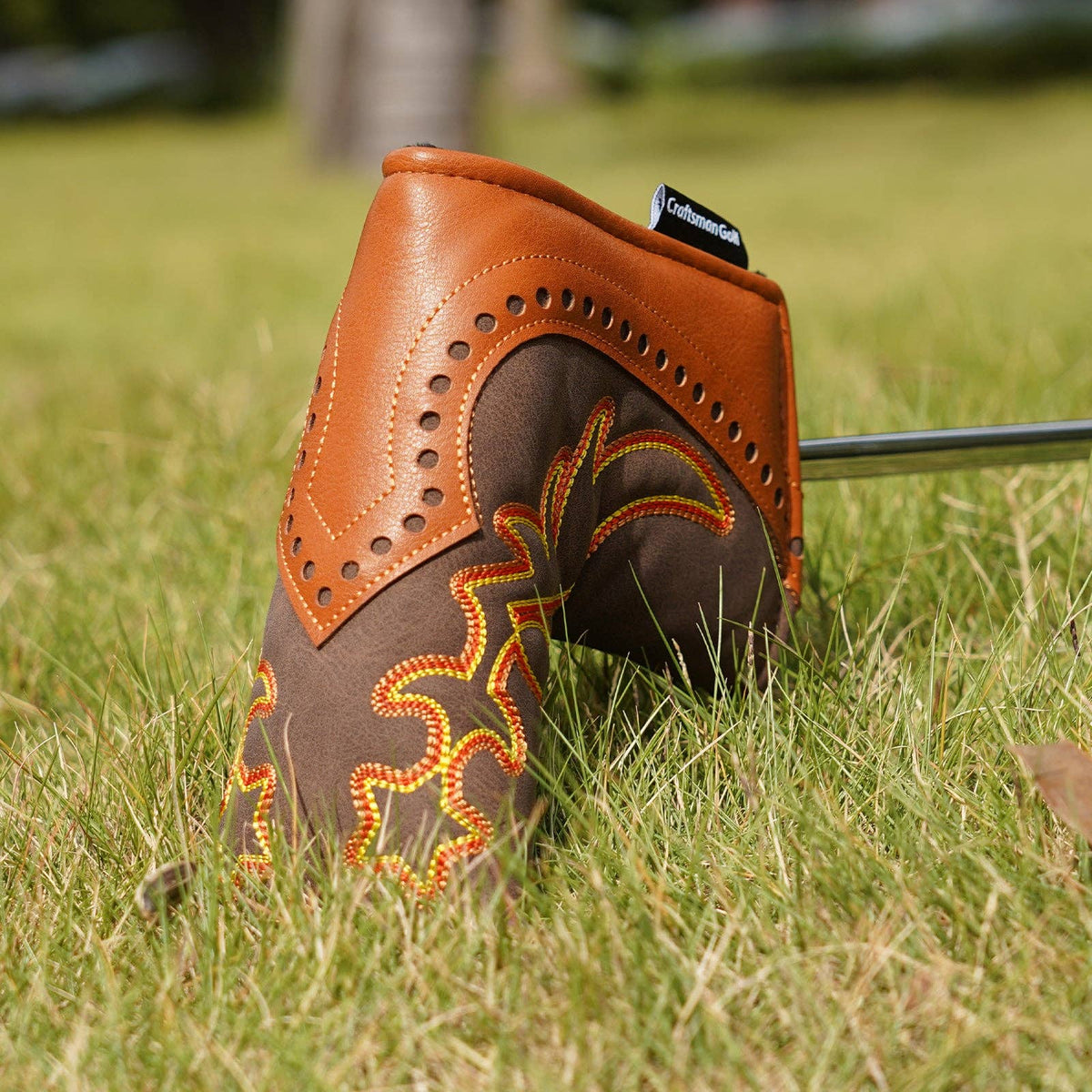 Brown Cowboy Boots Driver Wood Putter Golf Head Cover Set