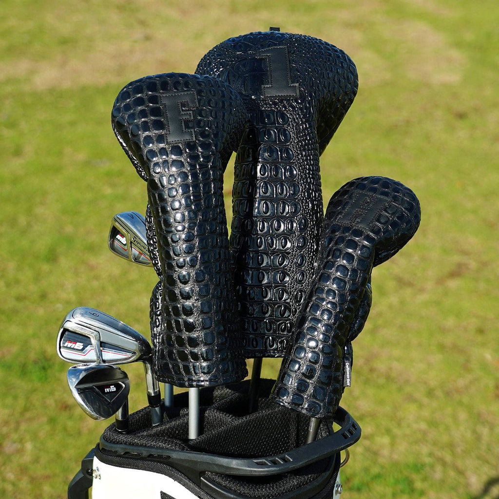 Bright Black Crocodile Driver Wood Golf Head Cover Set