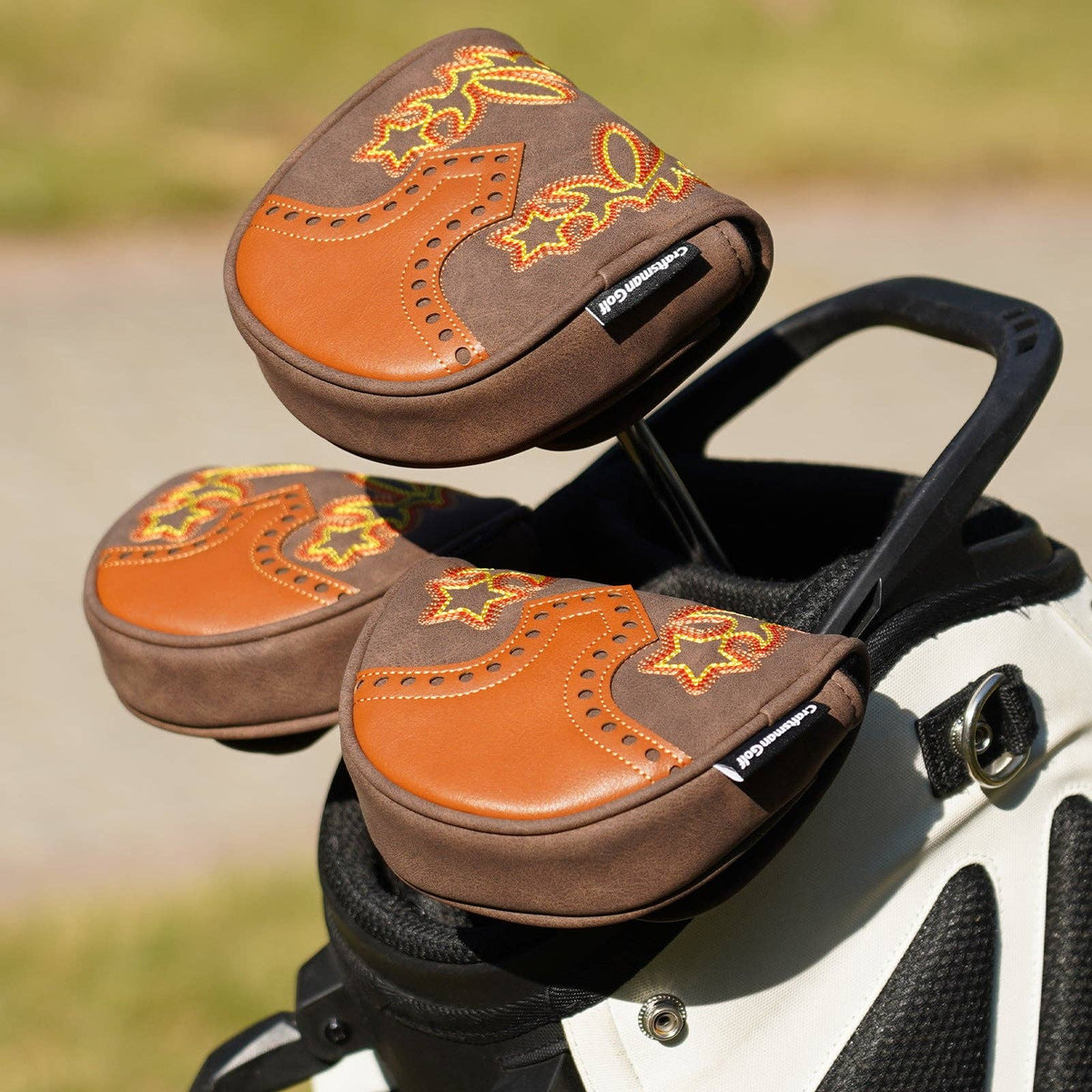Brown Cowboy Boots Driver Wood Putter Golf Head Cover Set