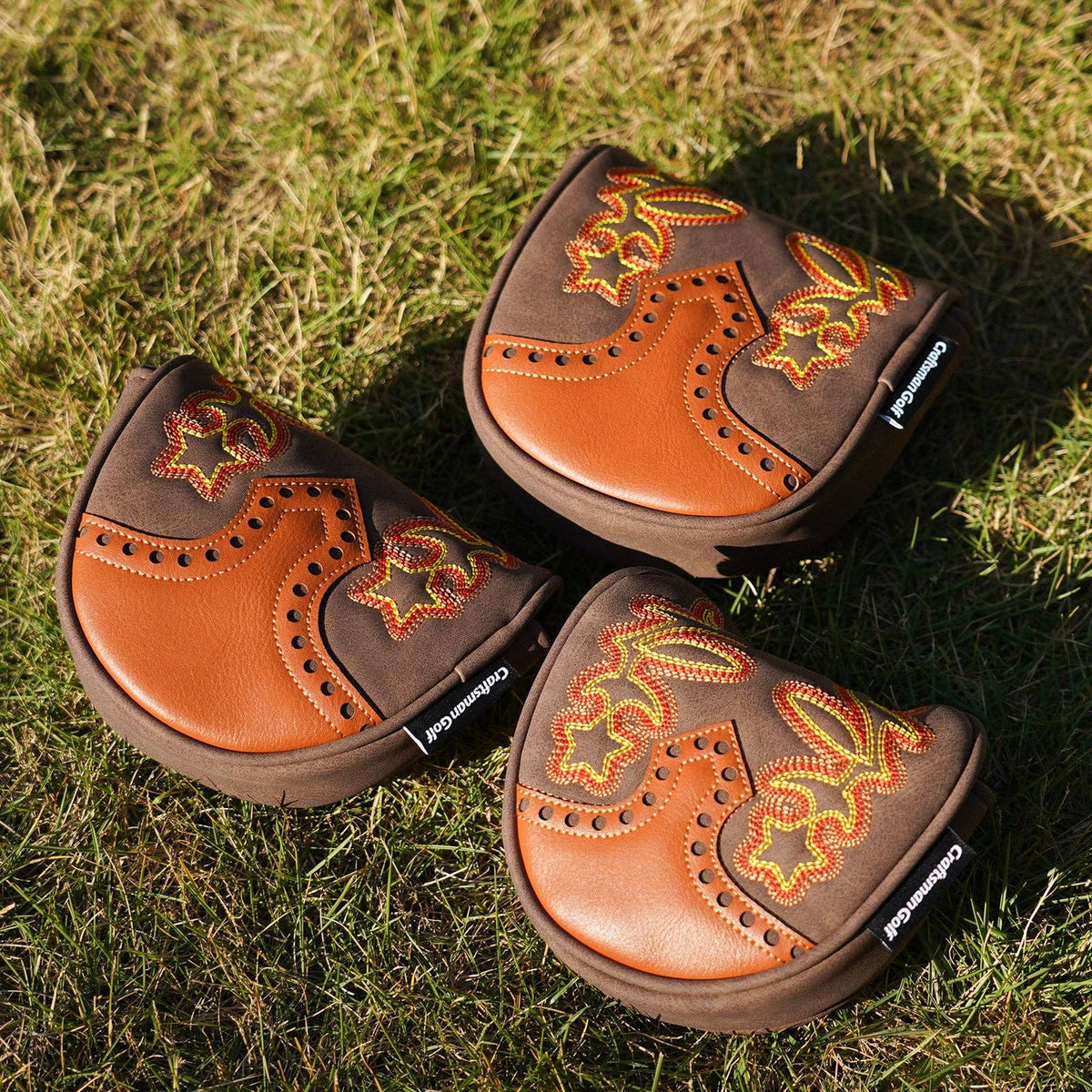 Brown Cowboy Boots Driver Wood Putter Golf Head Cover Set
