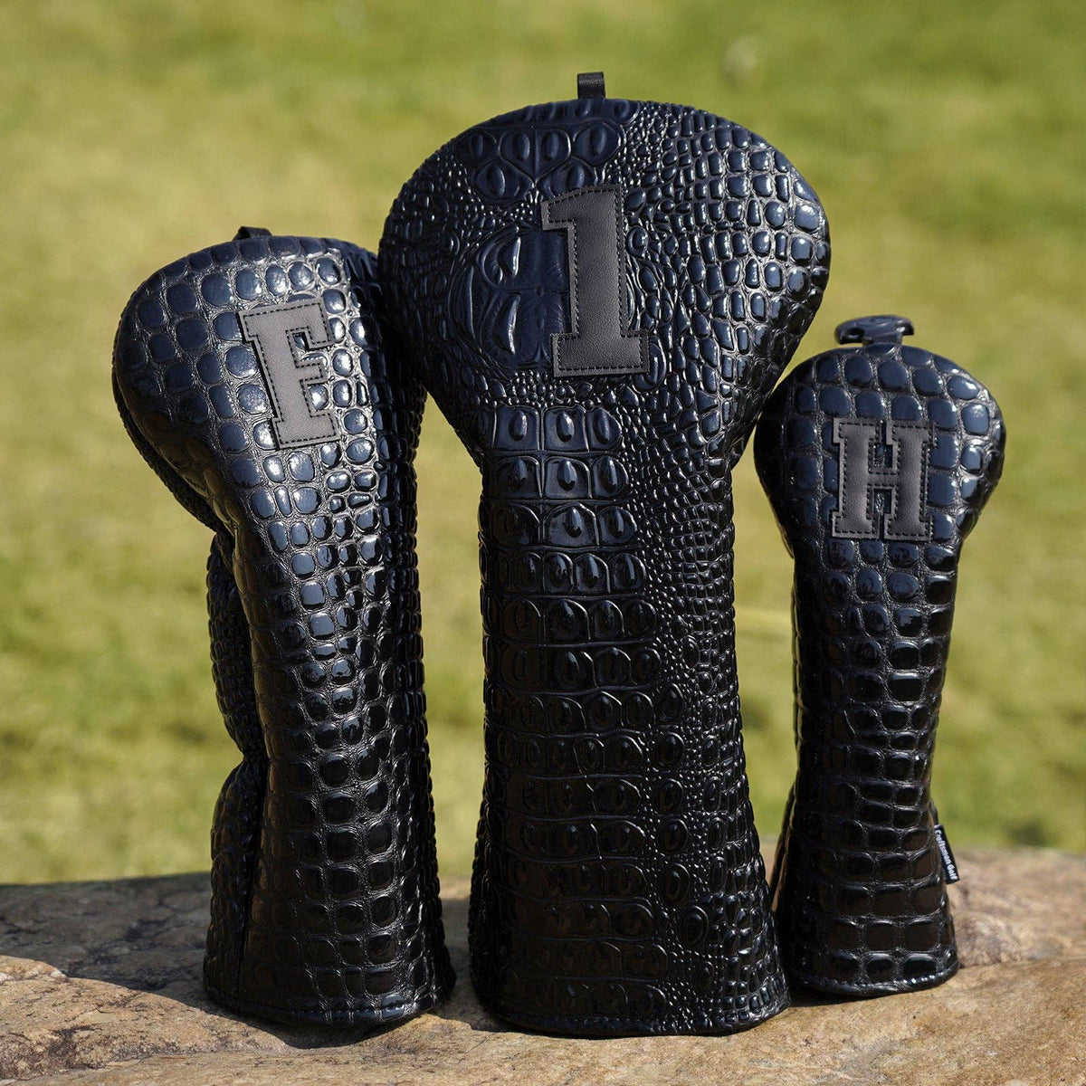 Bright Black Crocodile Driver Wood Golf Head Cover Set