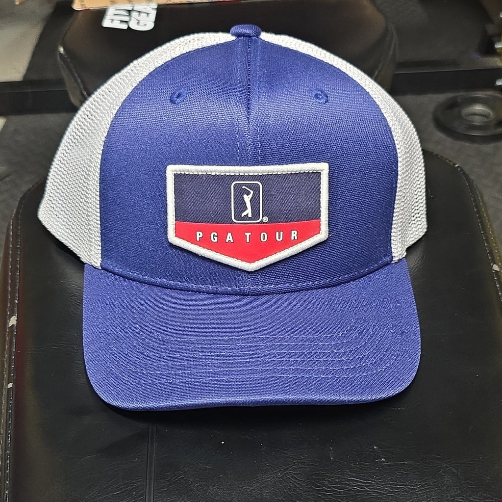 PGA TOUR Blue/White Mesh Snapback Hat Cap One Size Golf Officially Licensed