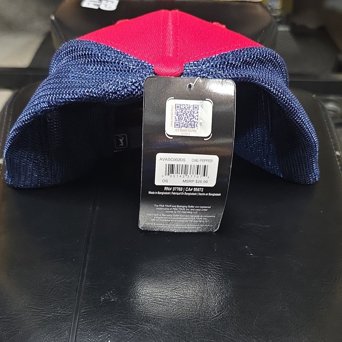 PGA TOUR Red/Blue Mesh Adjustable Snapback Golf Hat One Size Logo