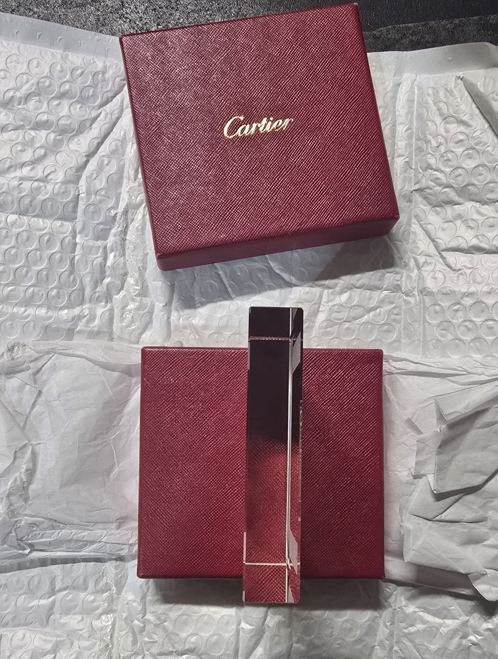 Cartier Santos Motif Crystal Desk Clock Paperweight