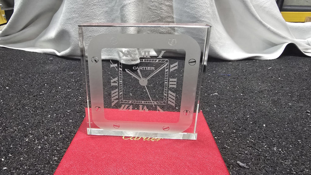 Cartier Santos Motif Crystal Desk Clock Paperweight