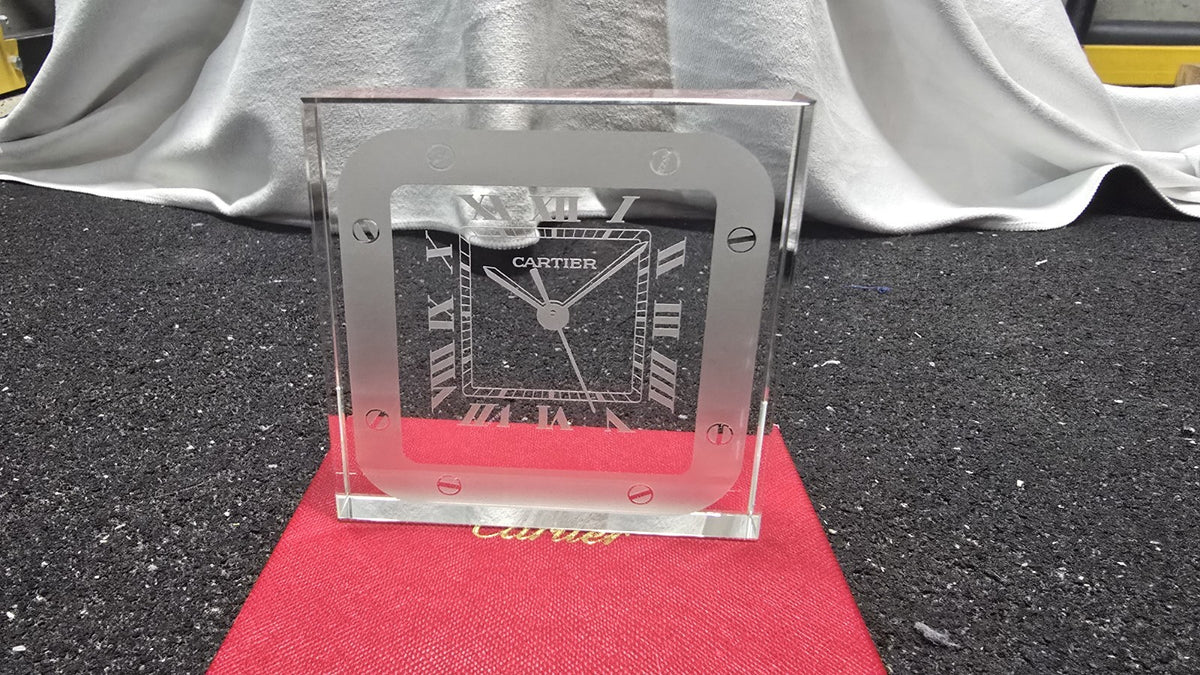 Cartier Santos Motif Crystal Desk Clock Paperweight