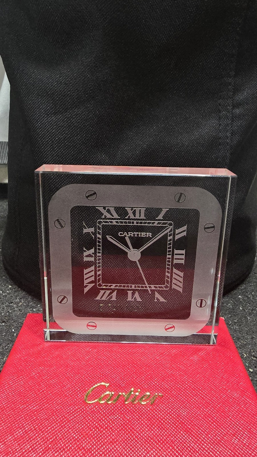 Cartier Santos Motif Crystal Desk Clock Paperweight