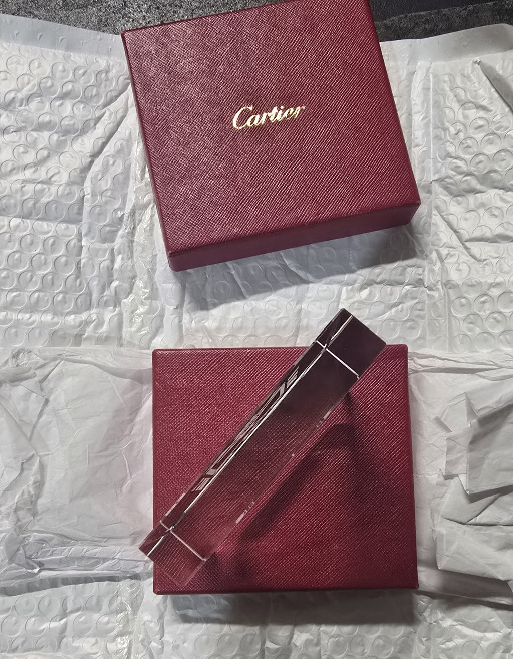 Cartier Santos Motif Crystal Desk Clock Paperweight