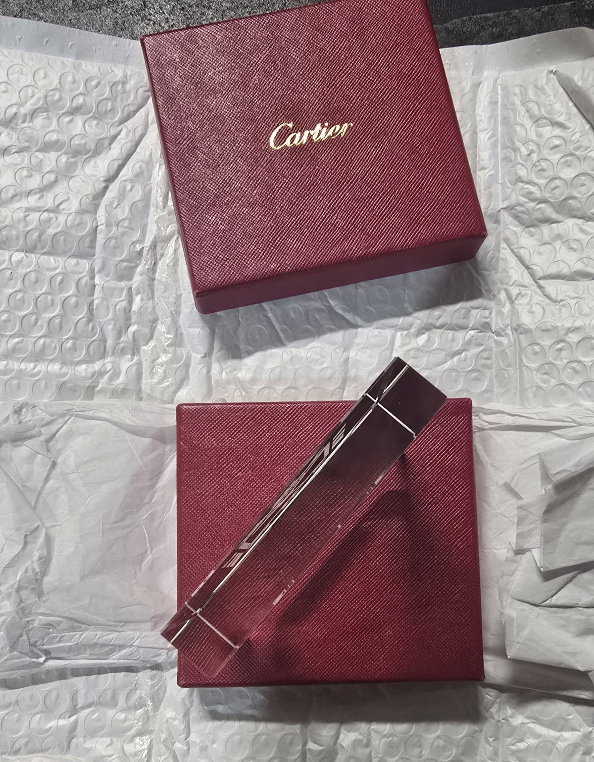 Cartier Santos Motif Crystal Desk Clock Paperweight