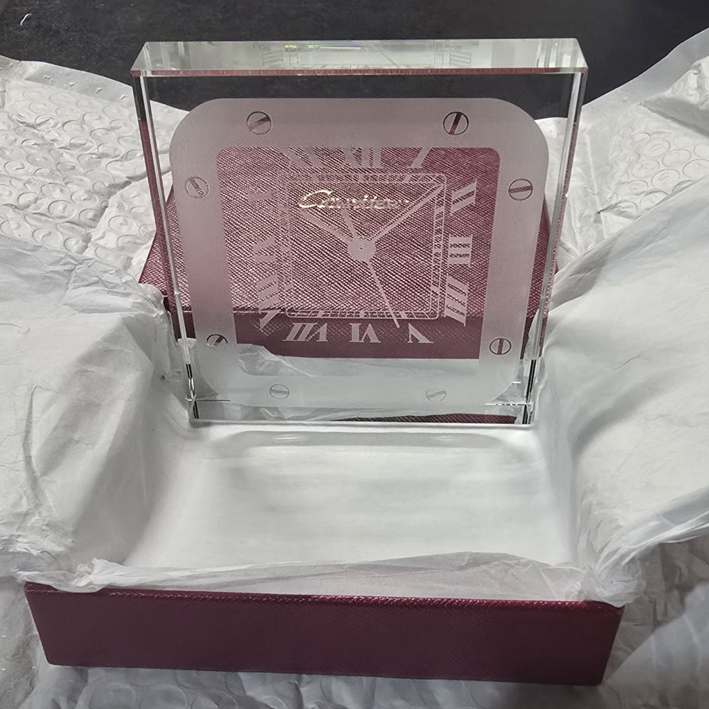 Cartier Santos Motif Crystal Desk Clock Paperweight