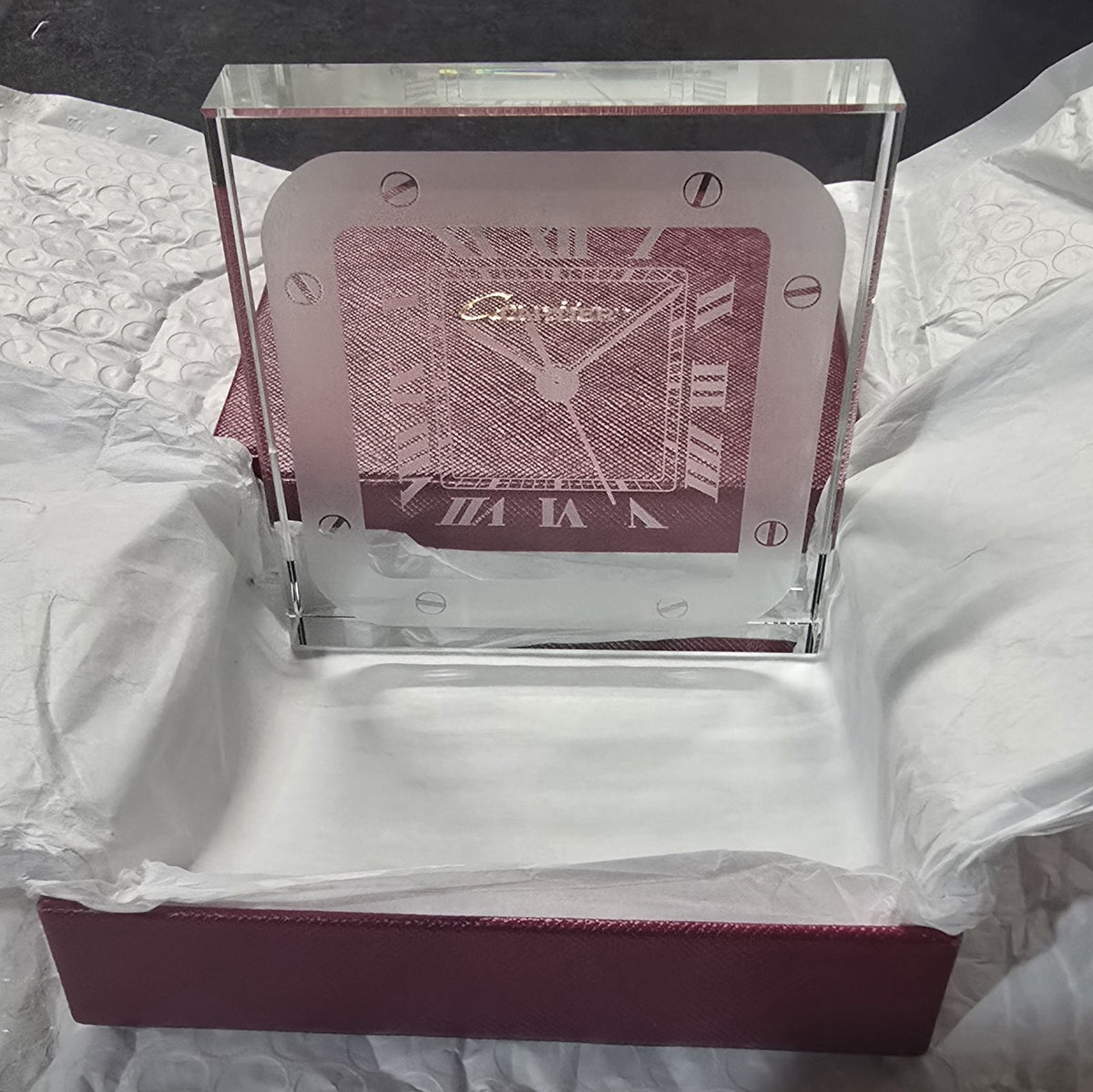 Cartier Santos Motif Crystal Desk Clock Paperweight