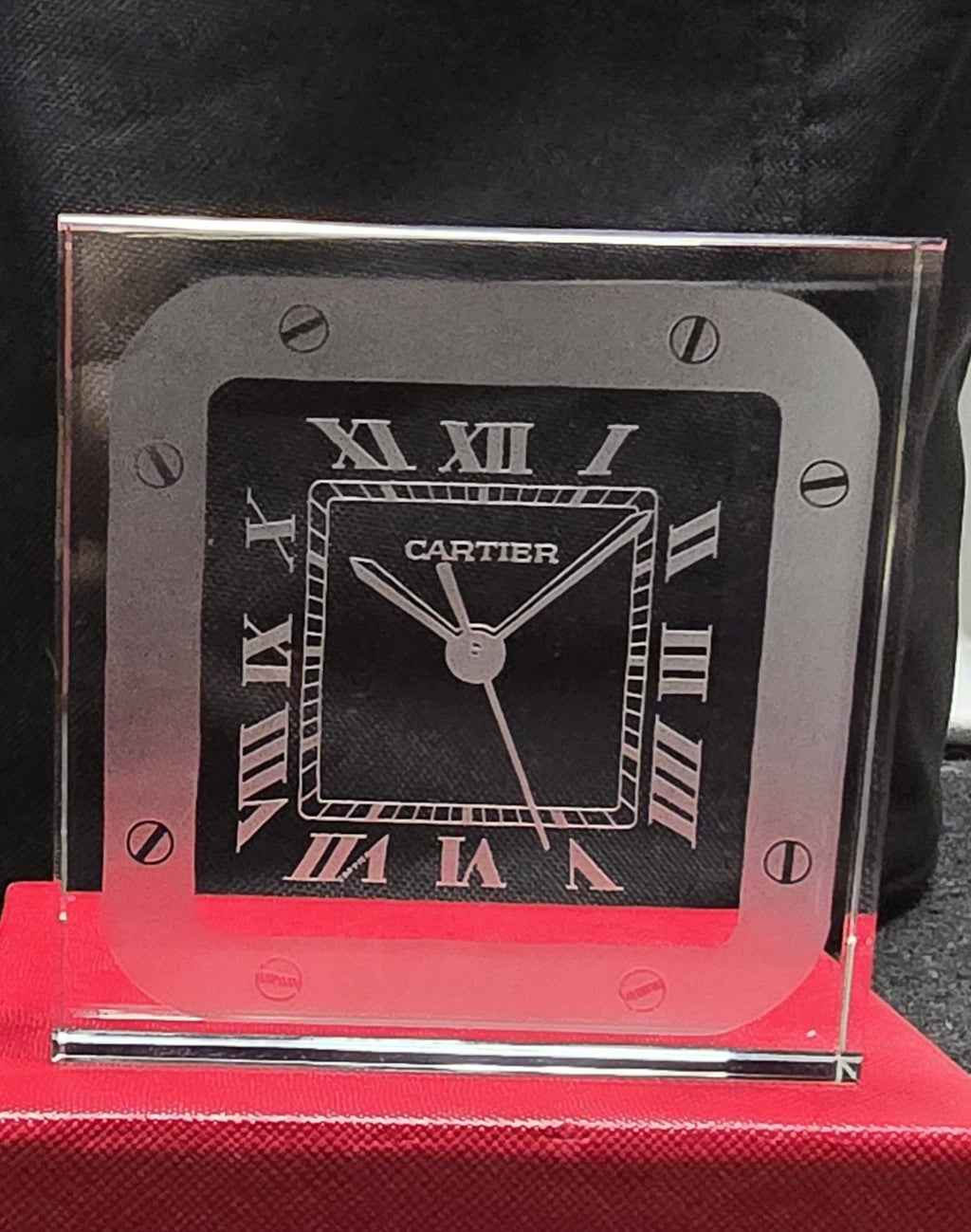 Cartier Santos Motif Crystal Desk Clock Paperweight