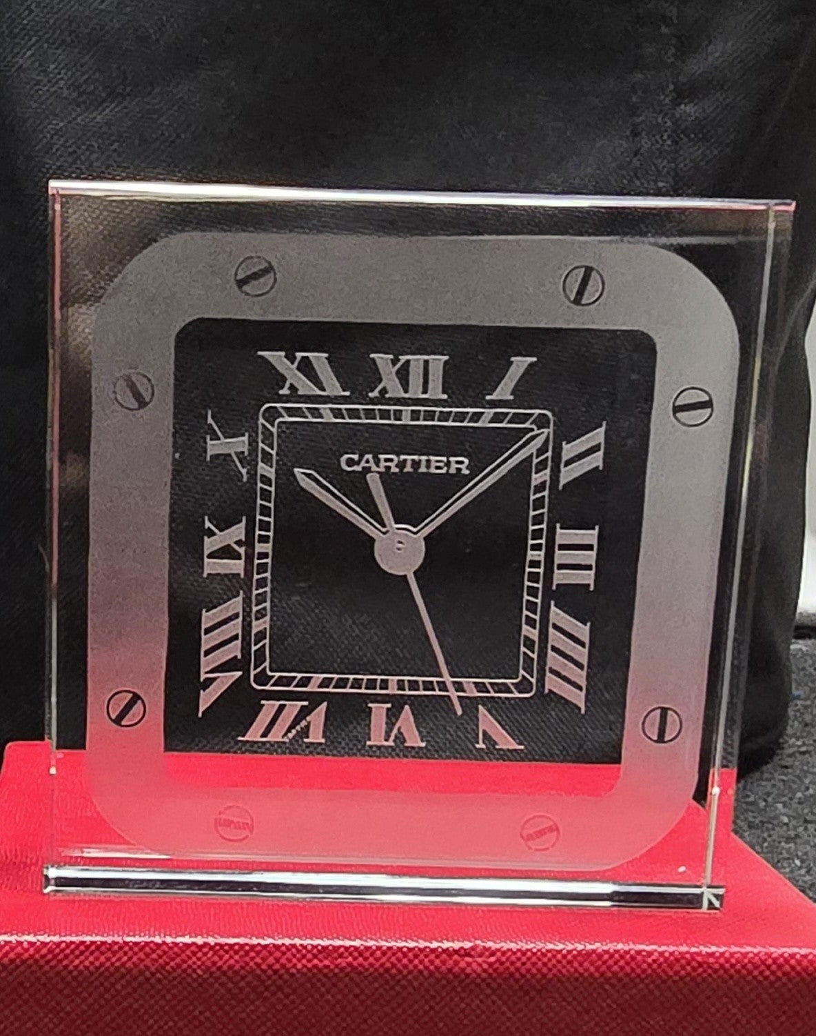Cartier Santos Motif Crystal Desk Clock Paperweight