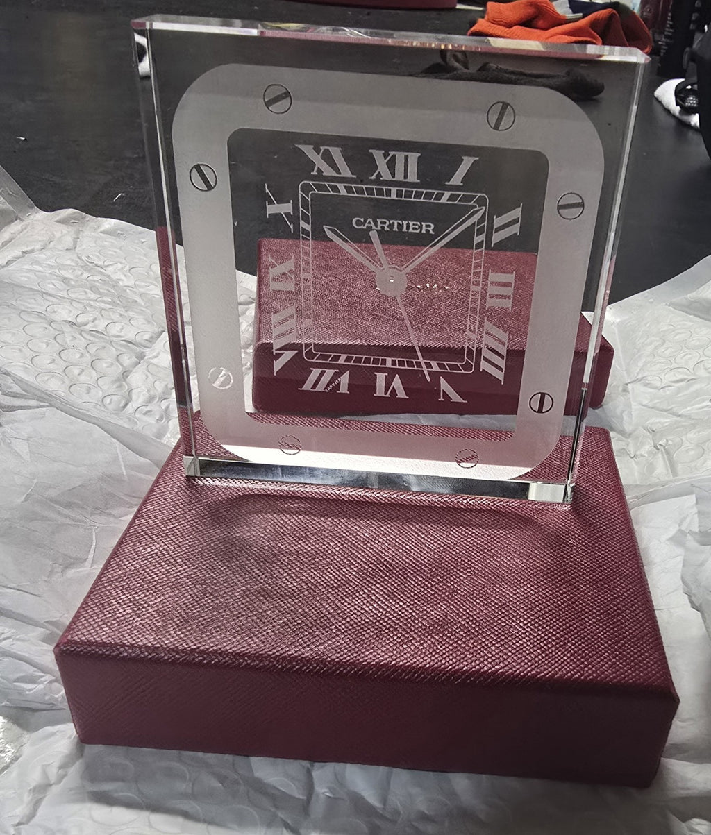 Cartier Santos Motif Crystal Desk Clock Paperweight