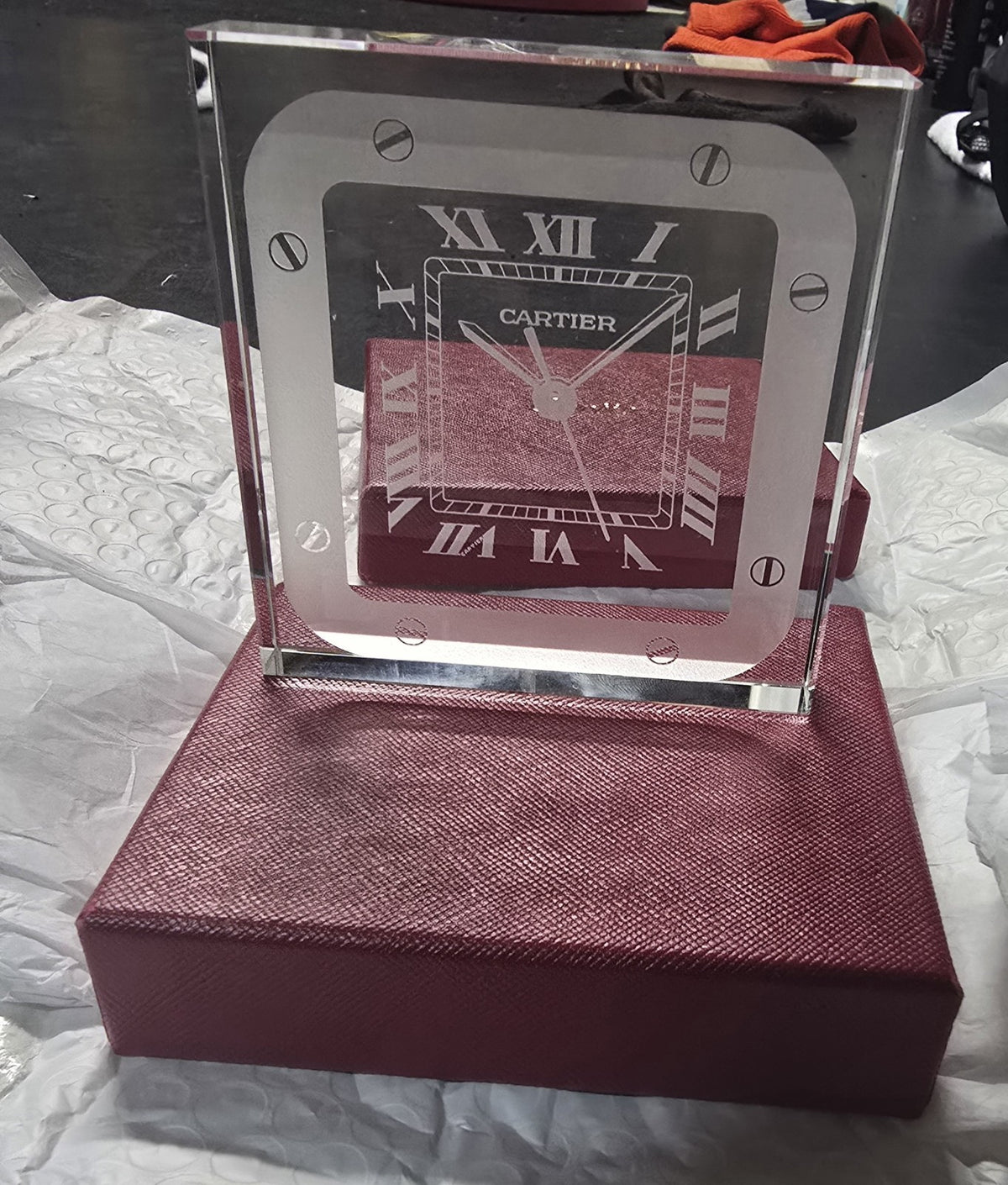 Cartier Santos Motif Crystal Desk Clock Paperweight