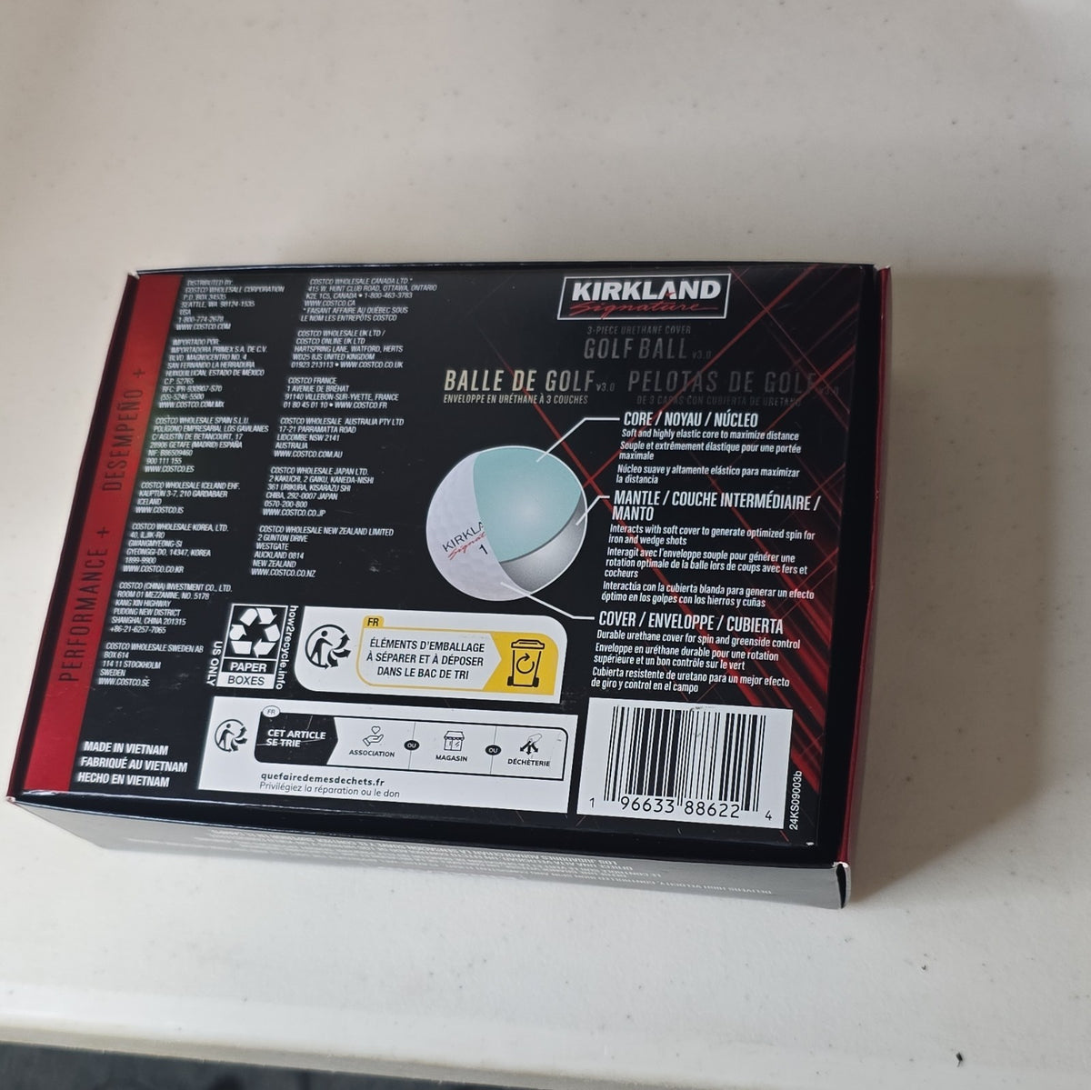 Kirkland Signature v3.0 3-Piece Urethane Tour Preferred Golf Balls White 12