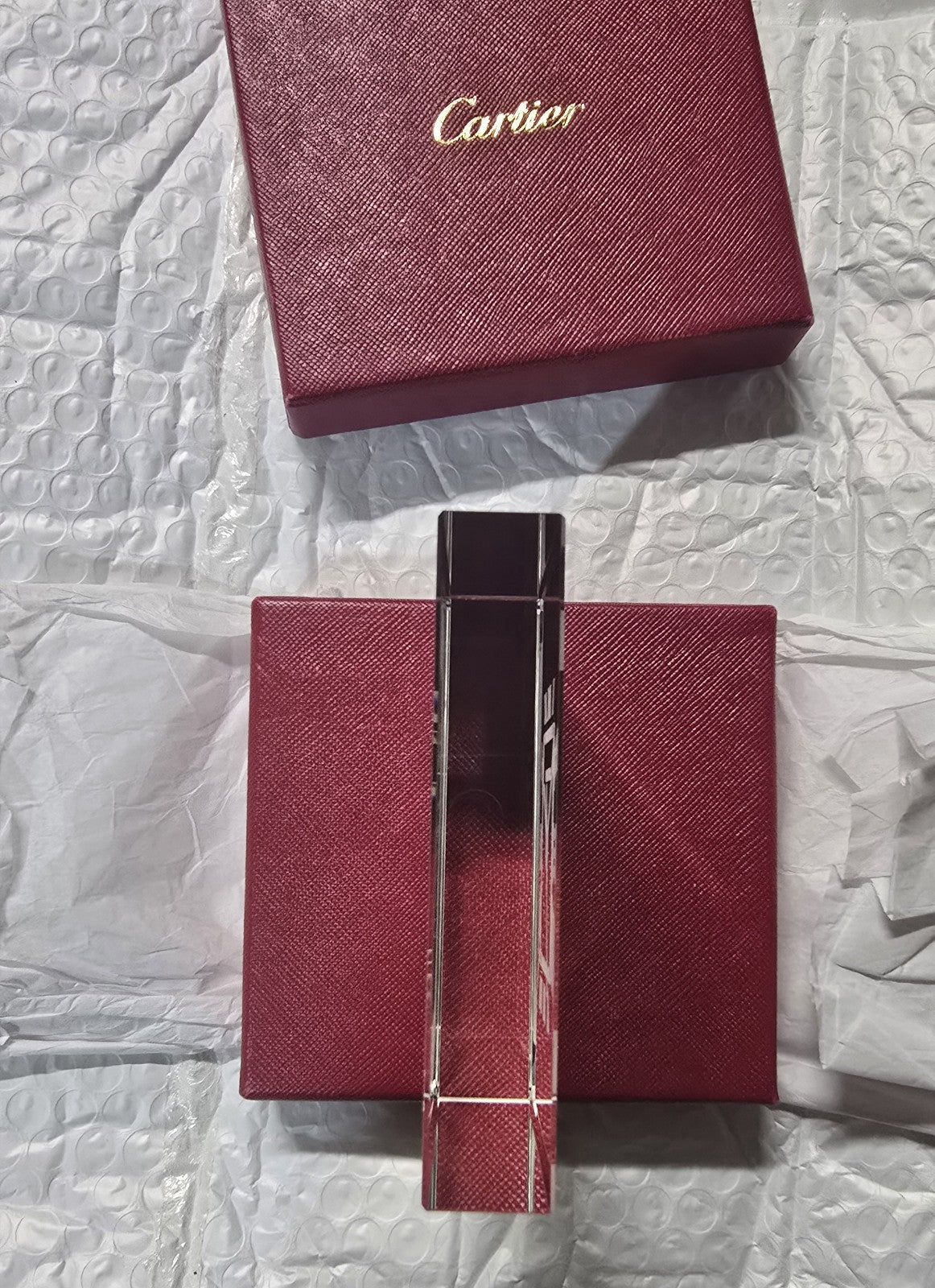 Cartier Santos Motif Crystal Desk Clock Paperweight