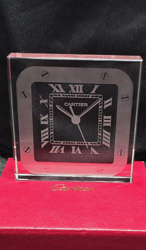 Cartier Santos Motif Crystal Desk Clock Paperweight